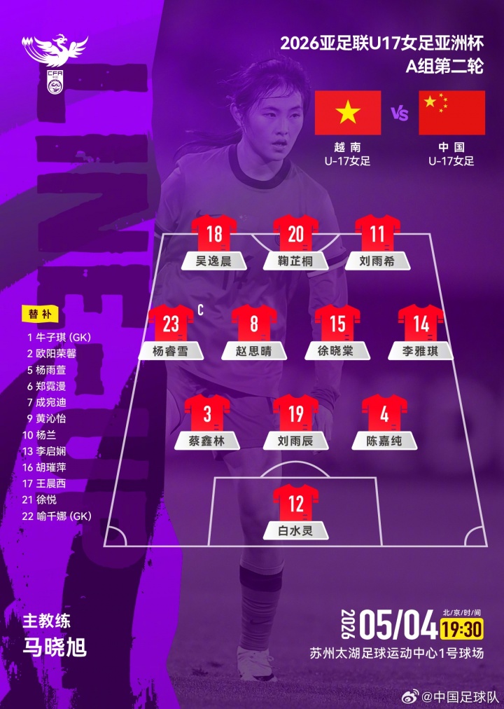 华体会官方-U17女足亚洲杯A组第二轮，中国U17女足对阵越南U17女足，首发公布